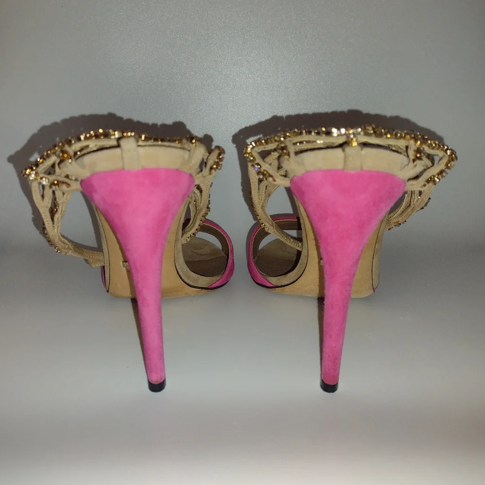 SOLD 💔 Gucci Rhinestone Pink Chainlink Heels - Picture 10 of 16